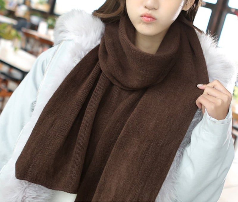 Wander Agio Women's Warm Long Shawl Winter Scarfs Large Scarf Pure Color Coffee - Image 3